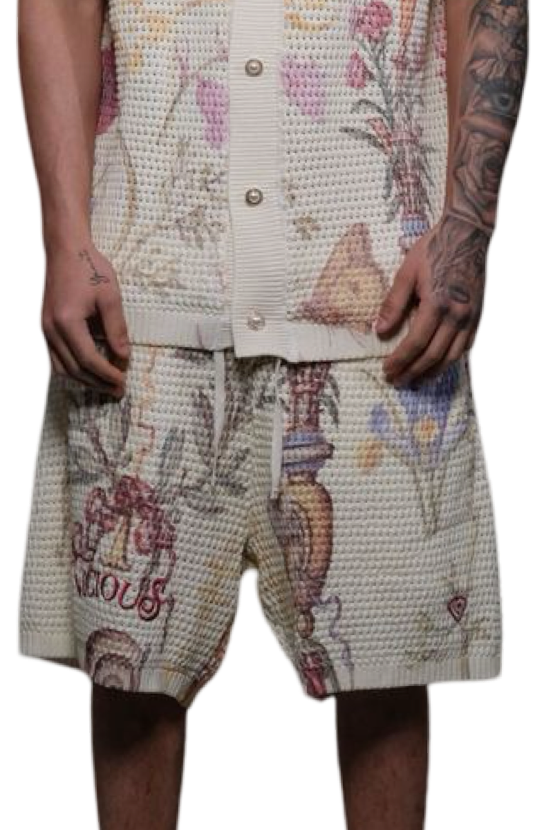 KNITTED CROCHETTE PRINTED SHORTS