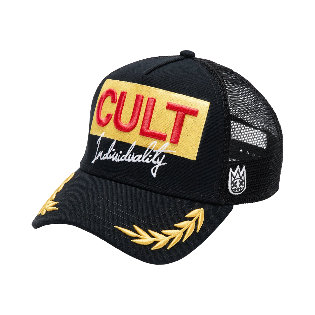 Cult's Logo Mesh Back Trucker Hat "Cult Racing" in Black