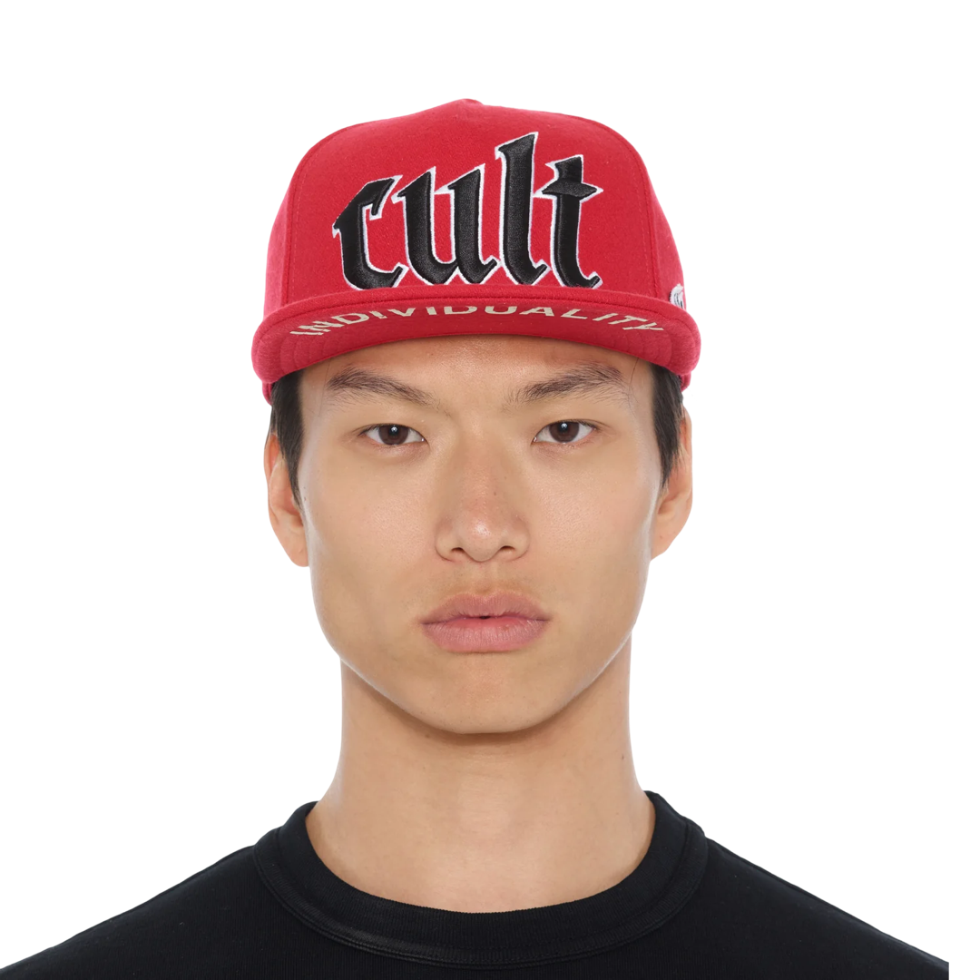 Cult's Old English Cult Logo Hat in High Risk Red