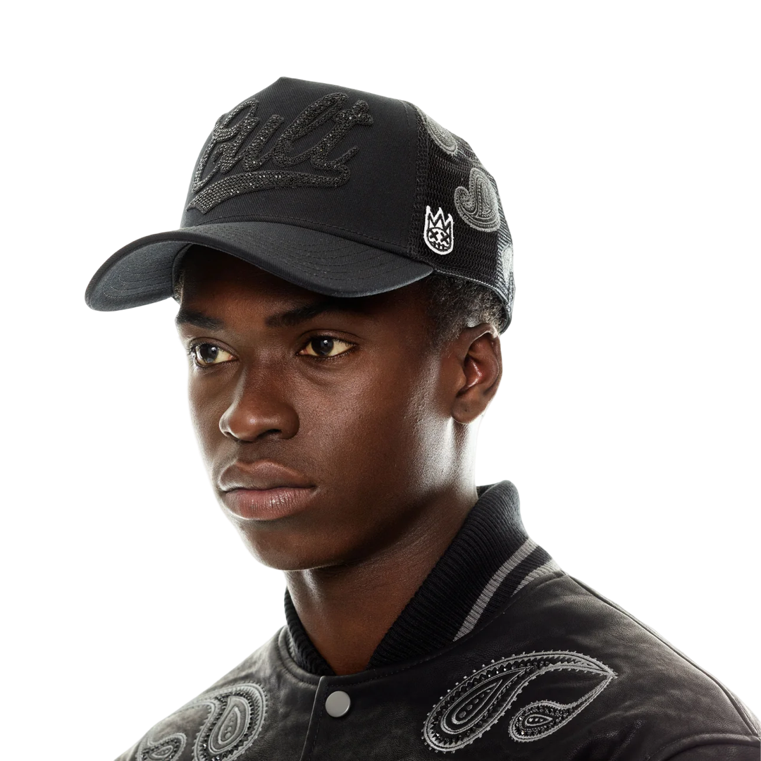 Cult's Paisley Shimuchan Logo Mesh Back Trucker Hat in Black