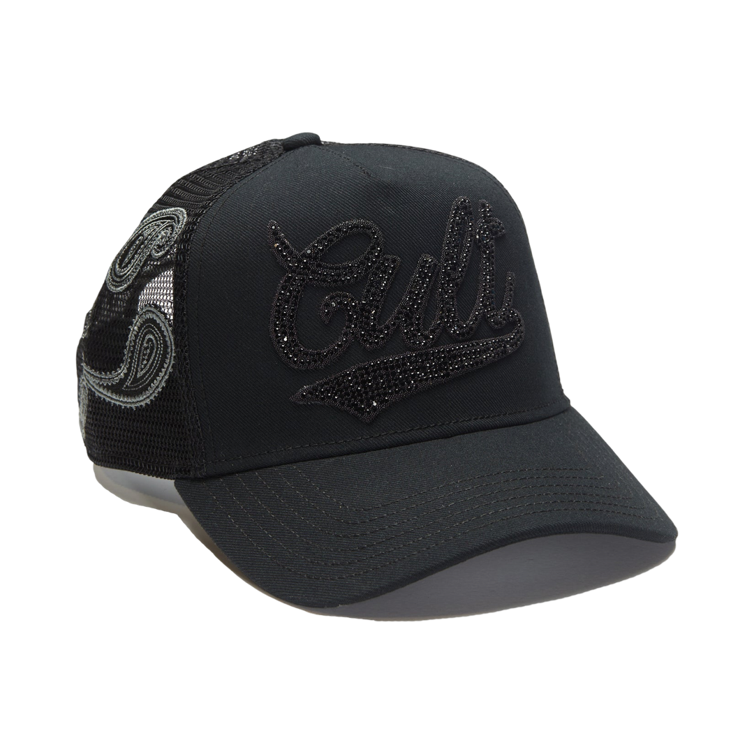 Cult's Paisley Shimuchan Logo Mesh Back Trucker Hat in Black