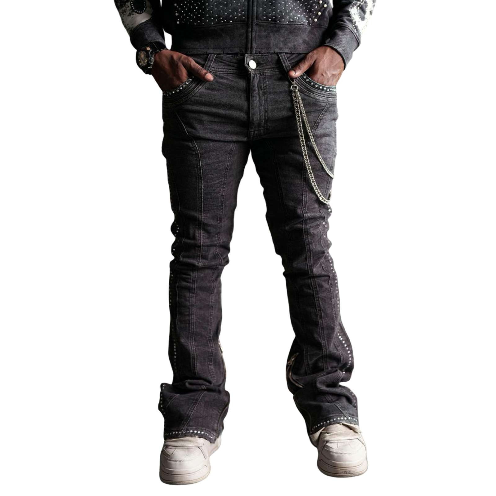 Stone-Line Zipper Men's Jeans Black