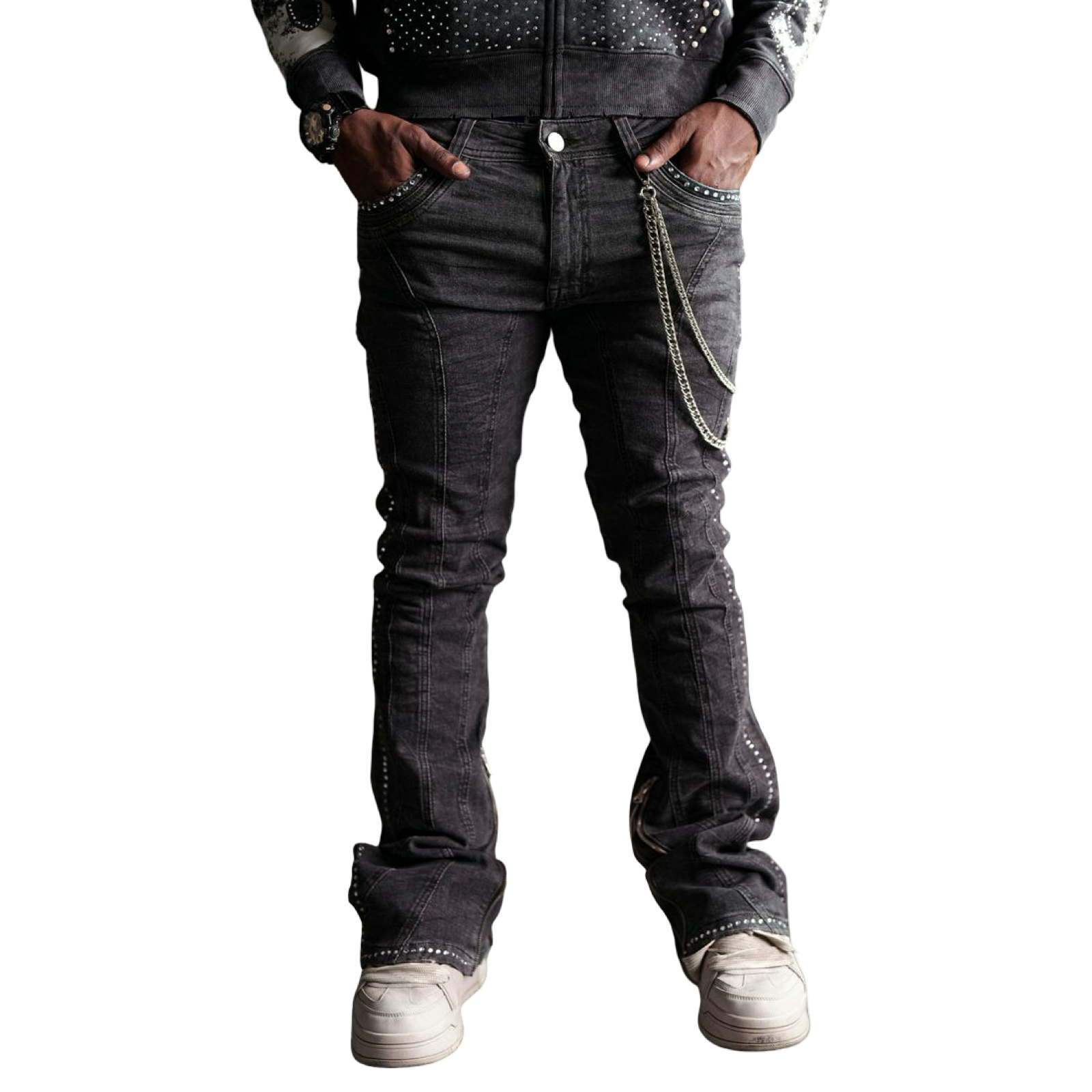 Stone-Line Zipper Men's Jeans Black