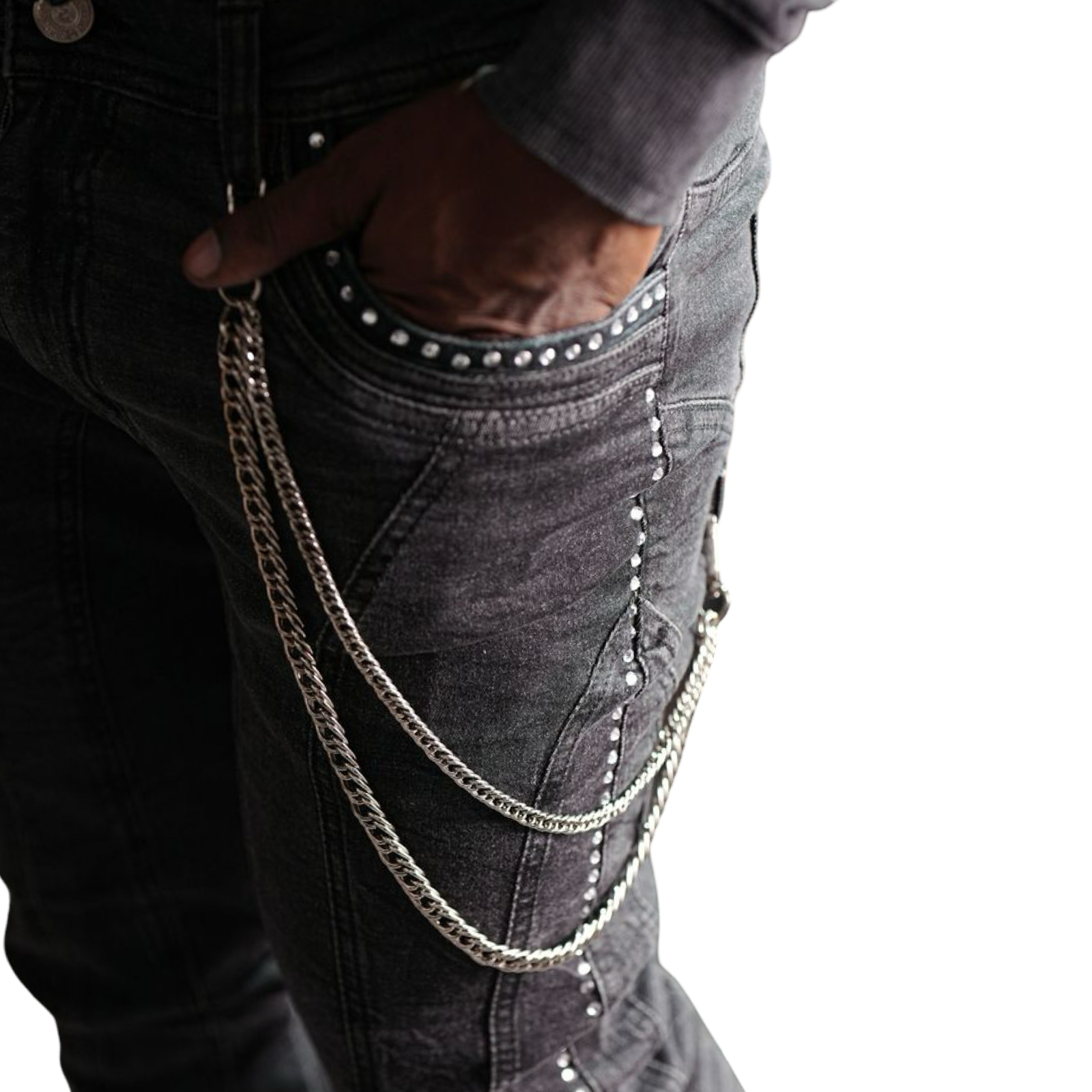 Stone-Line Zipper Men's Jeans Black