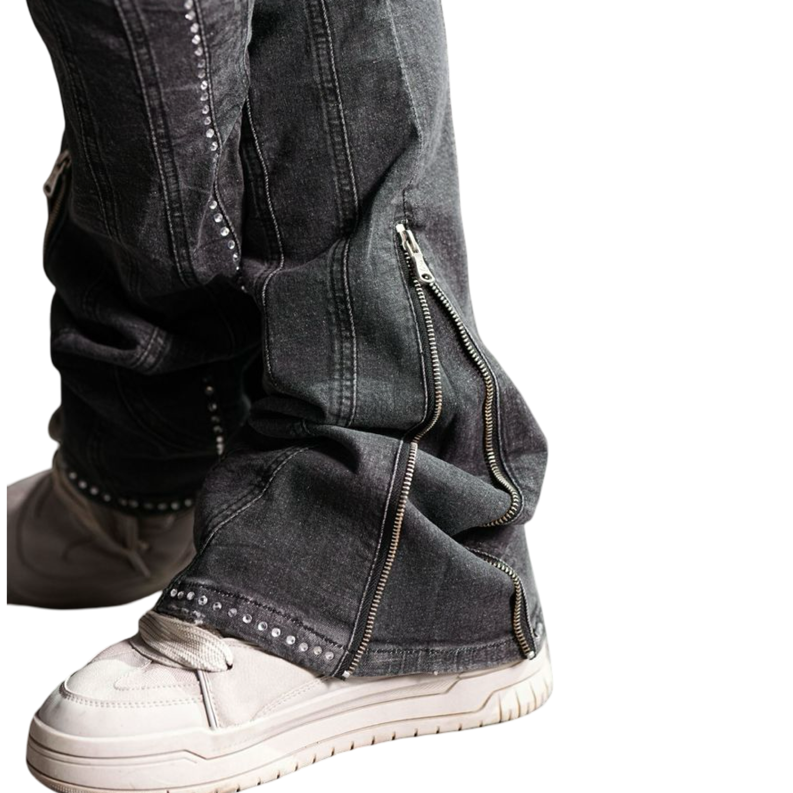 Stone-Line Zipper Men's Jeans Black