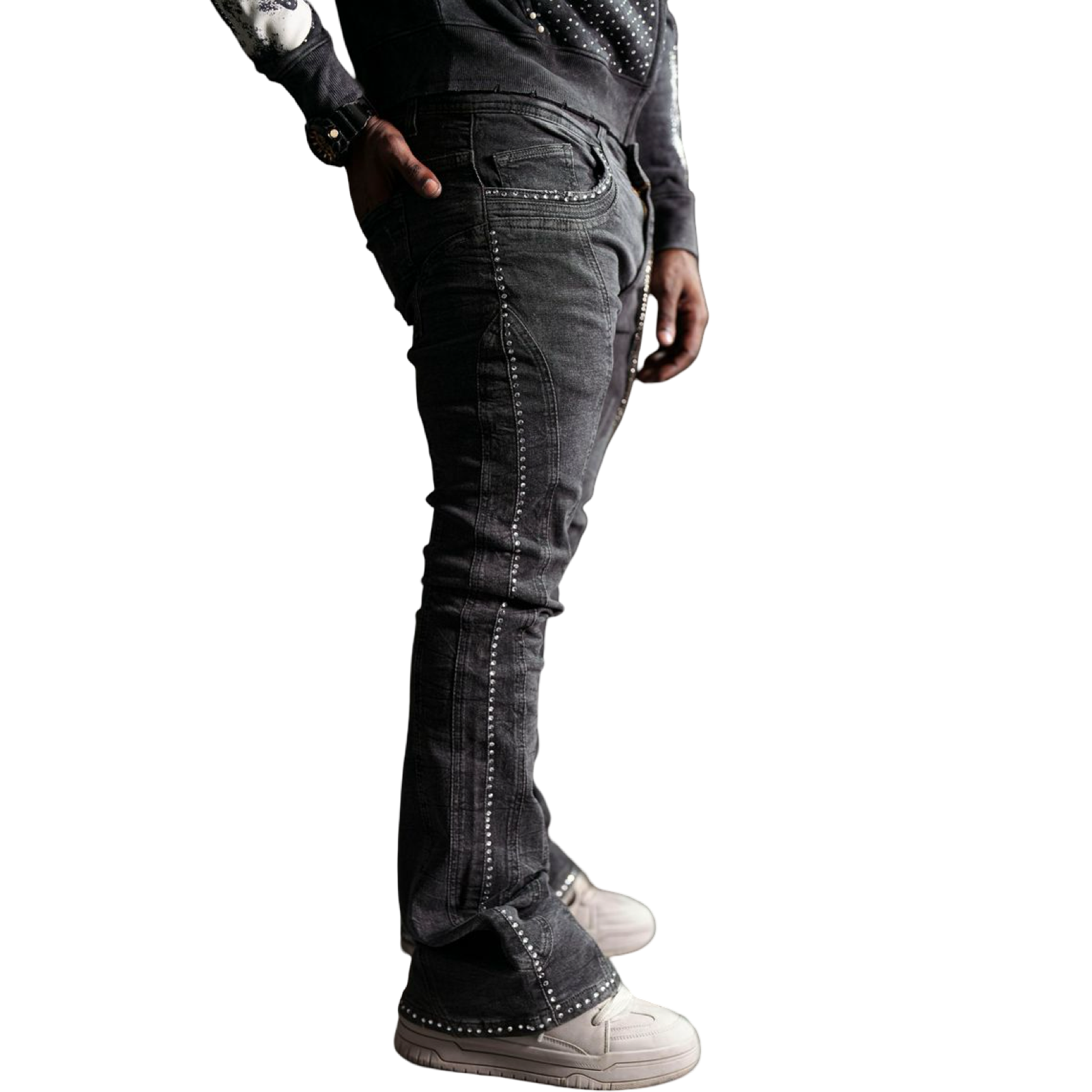 Stone-Line Zipper Men's Jeans Black