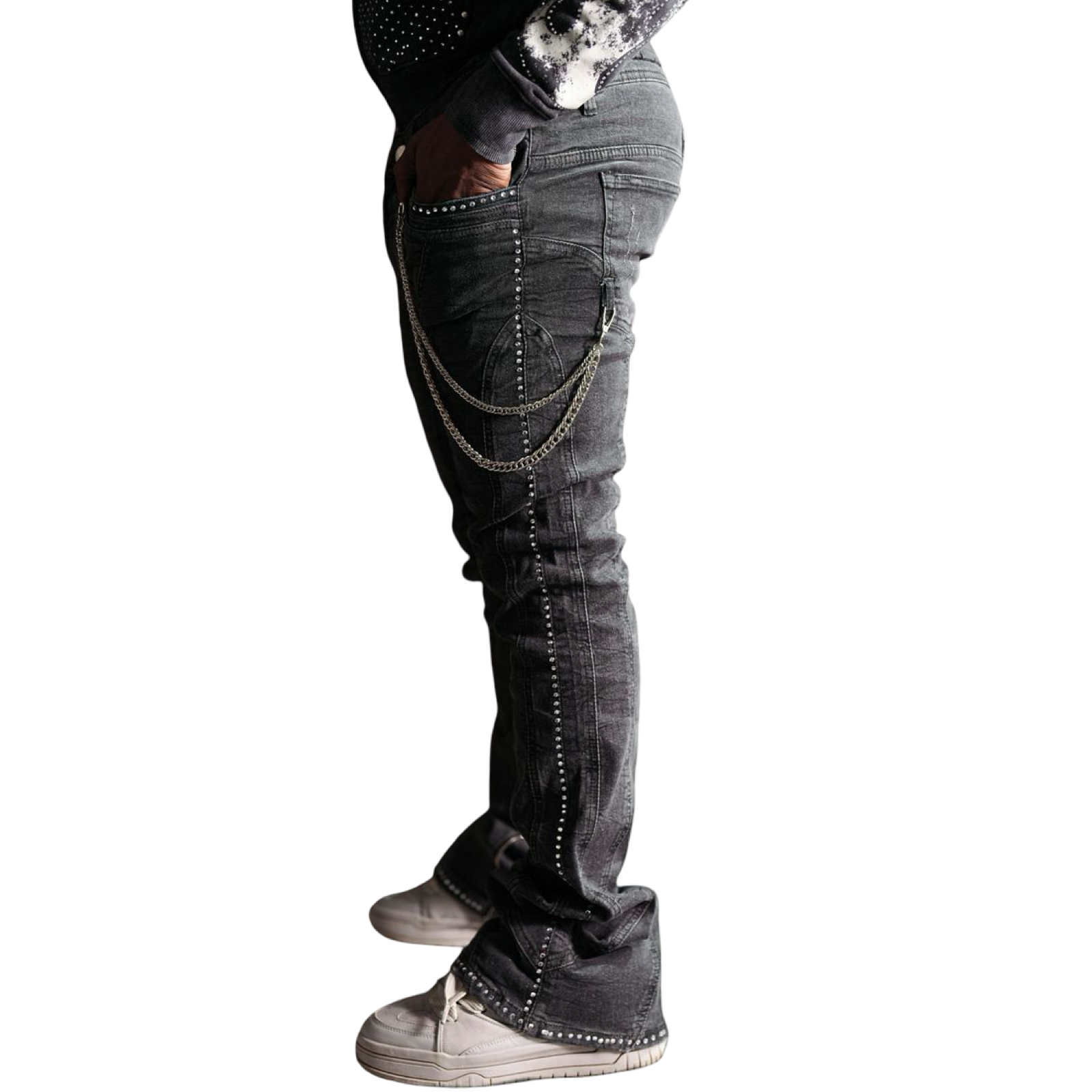 Stone-Line Zipper Men's Jeans Black