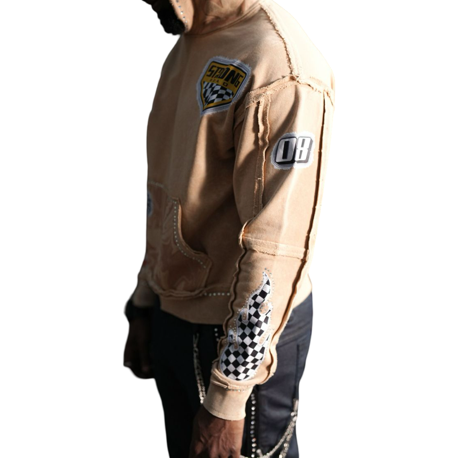 Strong Washed Rhinestone Hoodie A6