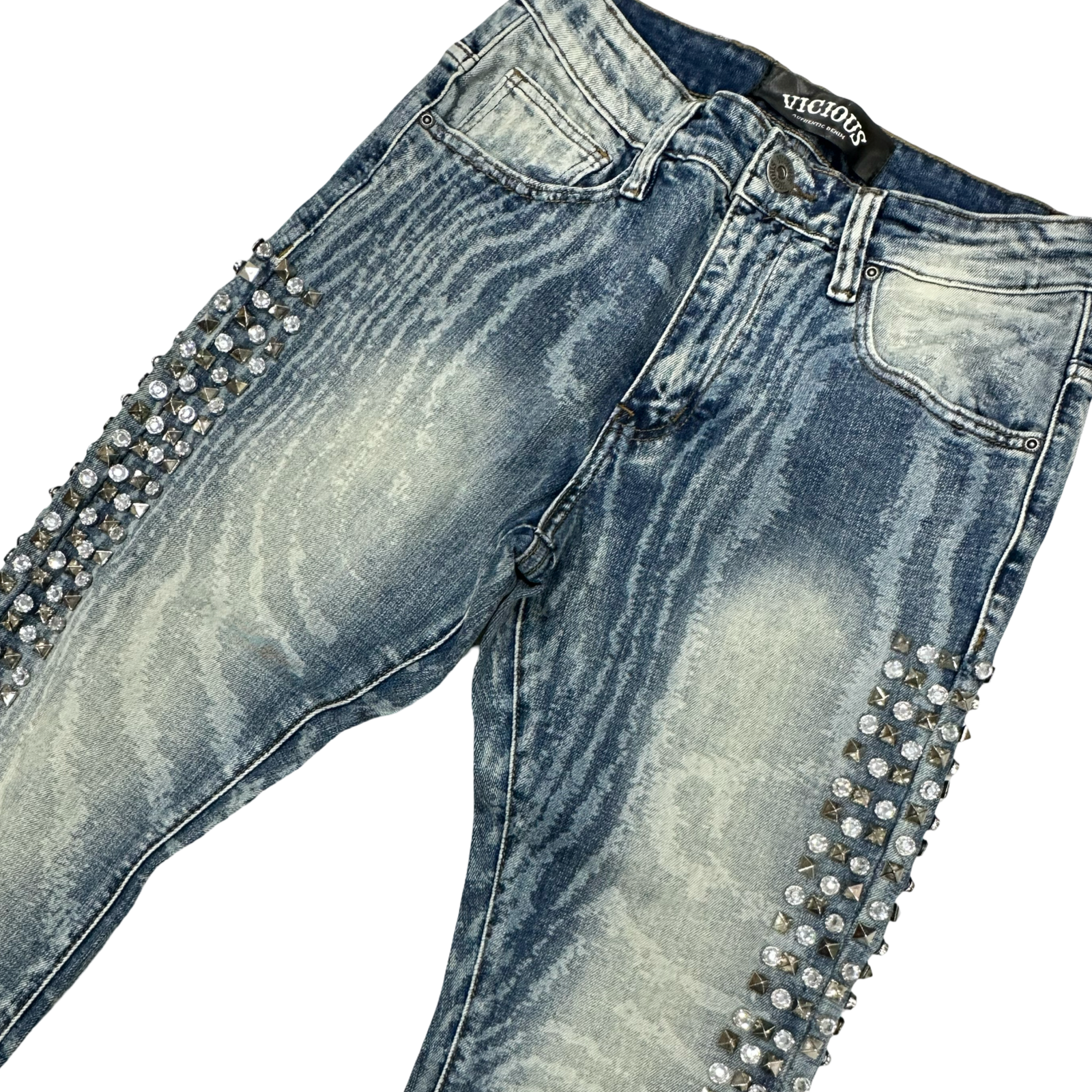 Vicious Flare Denim with Crystal Stud Side Panels