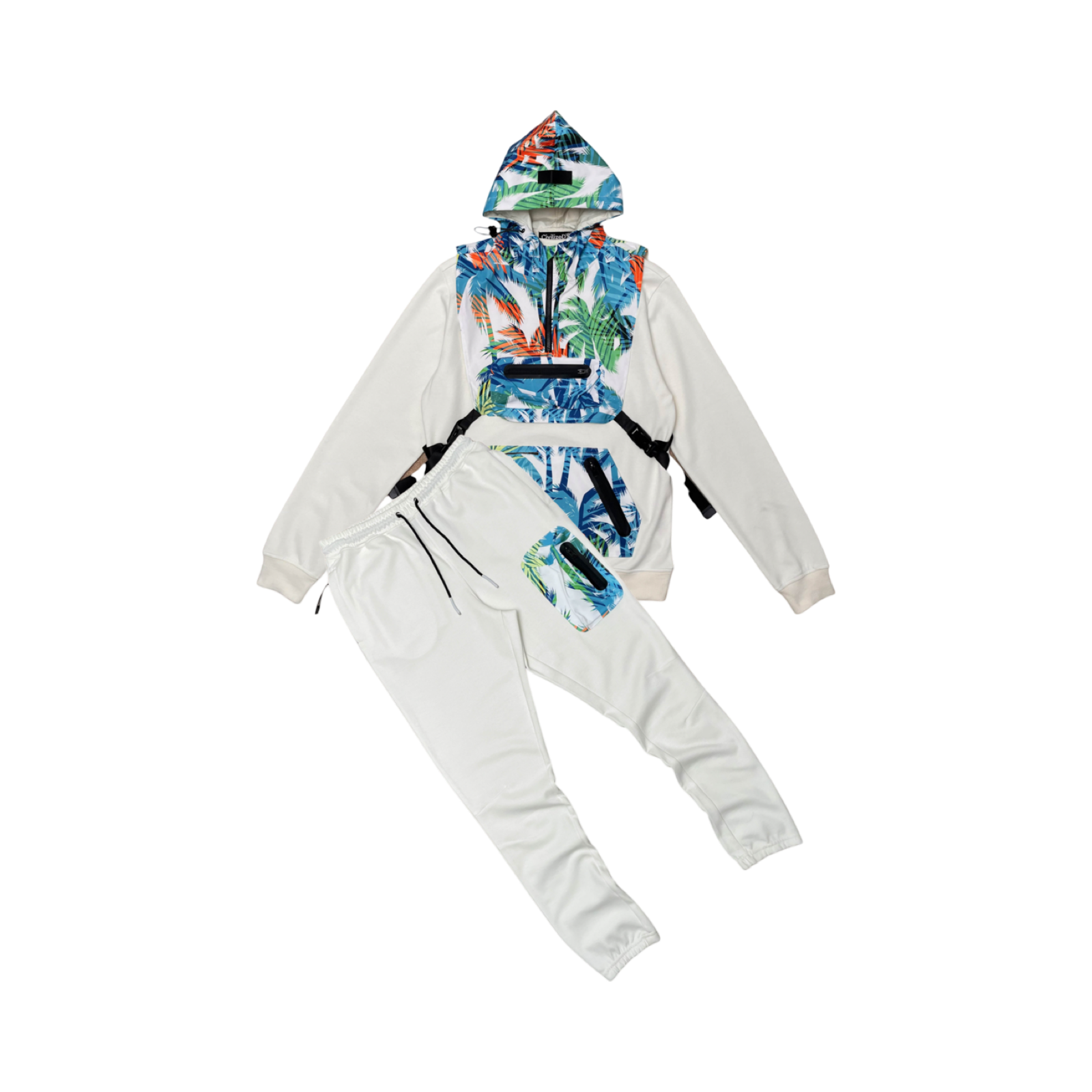 NYLON MIX JOGGER SET W/ DETACHABLE VEST + HOODIE