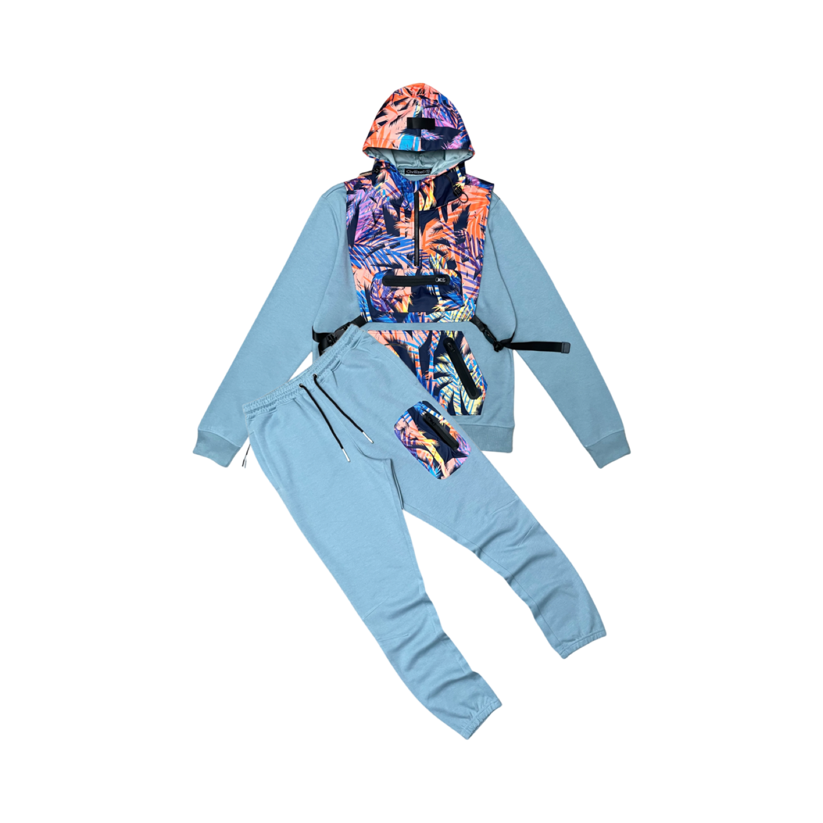 NYLON MIX JOGGER SET W/ DETACHABLE VEST + HOODIE