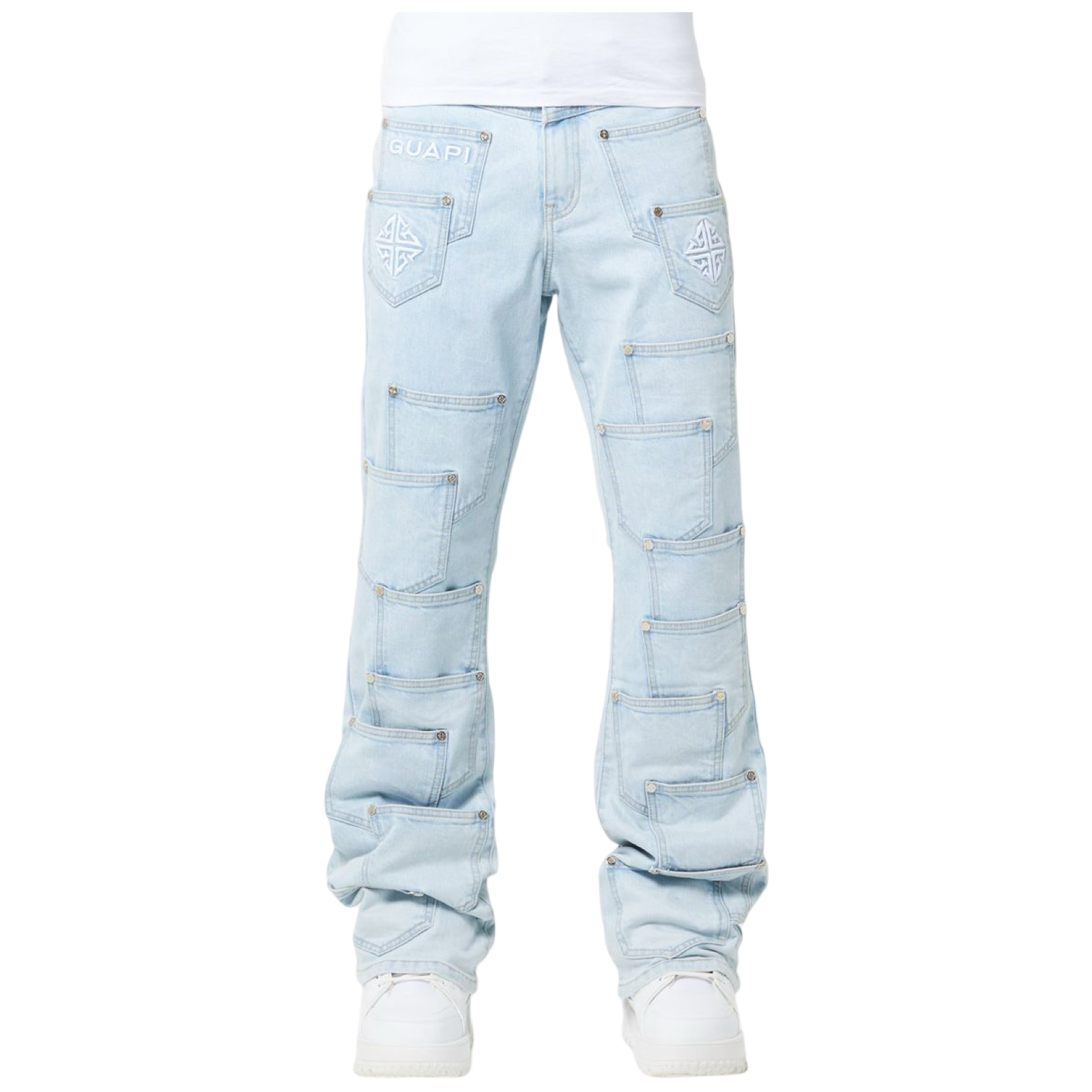 Aqua Blue Pockets Flared Denim