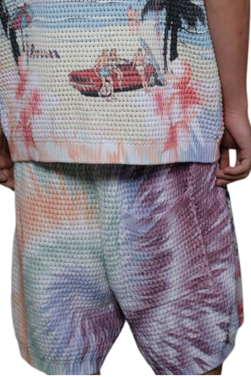 KNITTED CROCHETTE PRINTED SHORTS