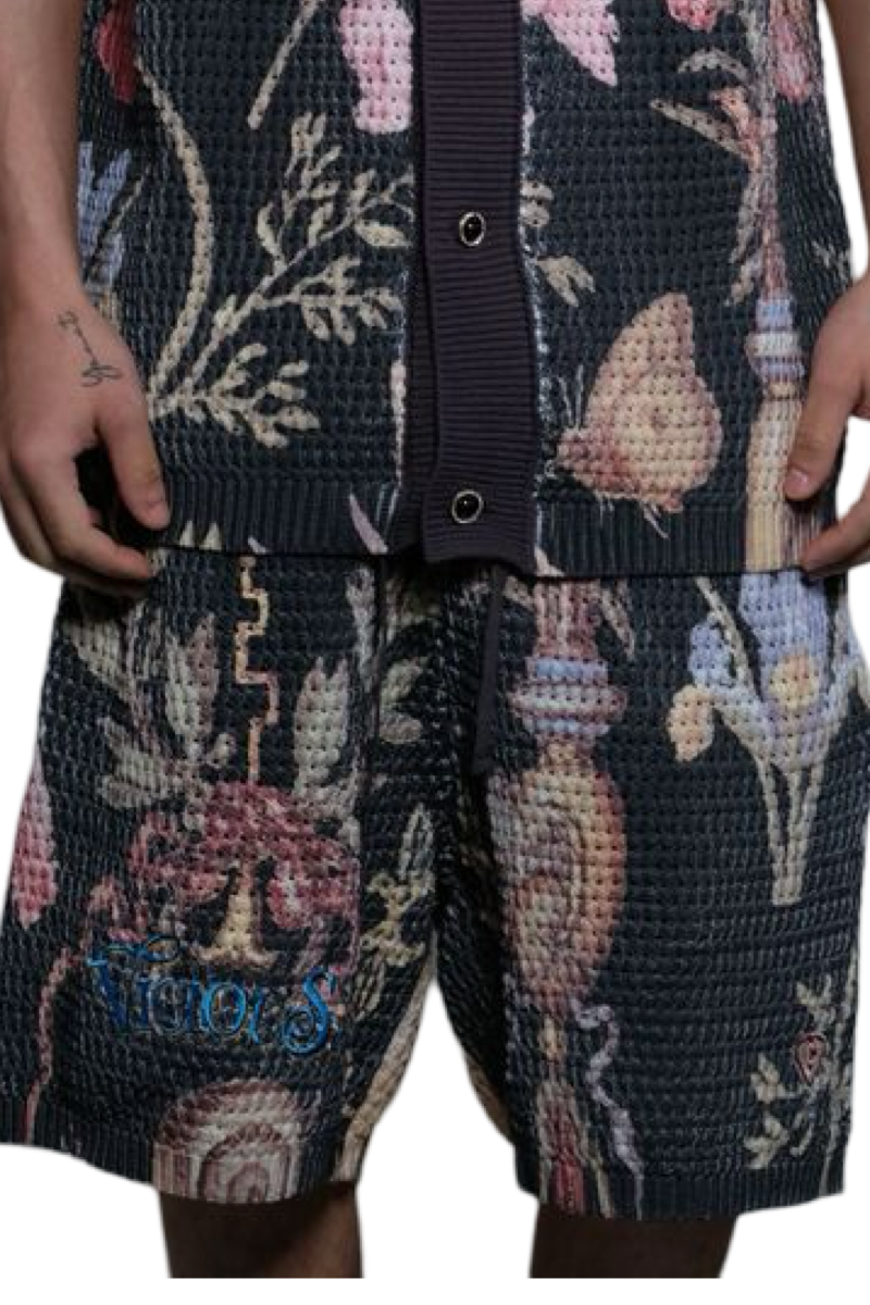 KNITTED CROCHETTE PRINTED SHORTS
