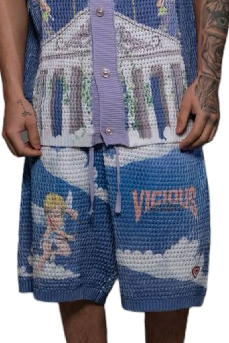 KNITTED CROCHETTE PRINTED SHORTS