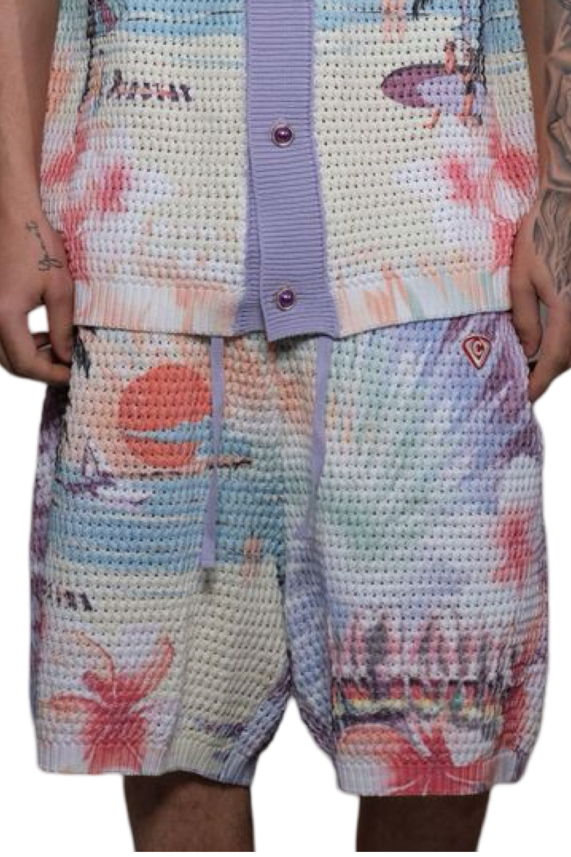 KNITTED CROCHETTE PRINTED SHORTS
