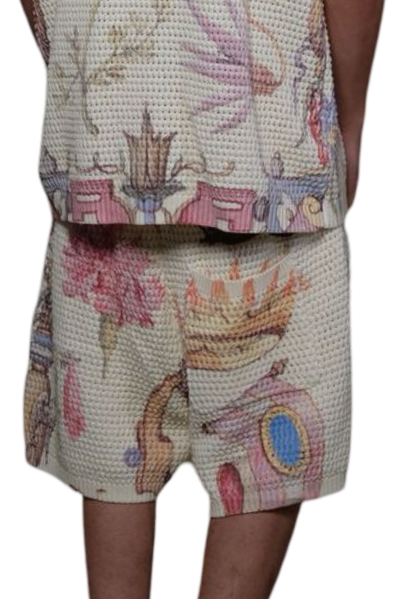 KNITTED CROCHETTE PRINTED SHORTS