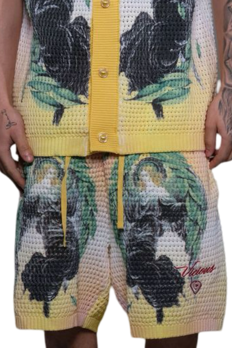 KNITTED CROCHETTE PRINTED SHORTS