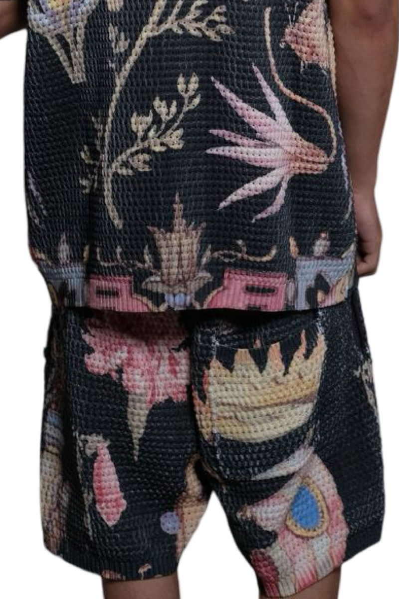 KNITTED CROCHETTE PRINTED SHORTS