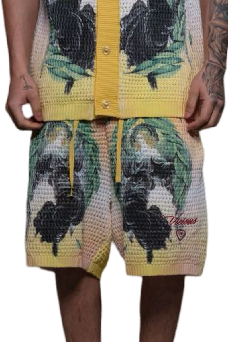 KNITTED CROCHETTE PRINTED SHORTS