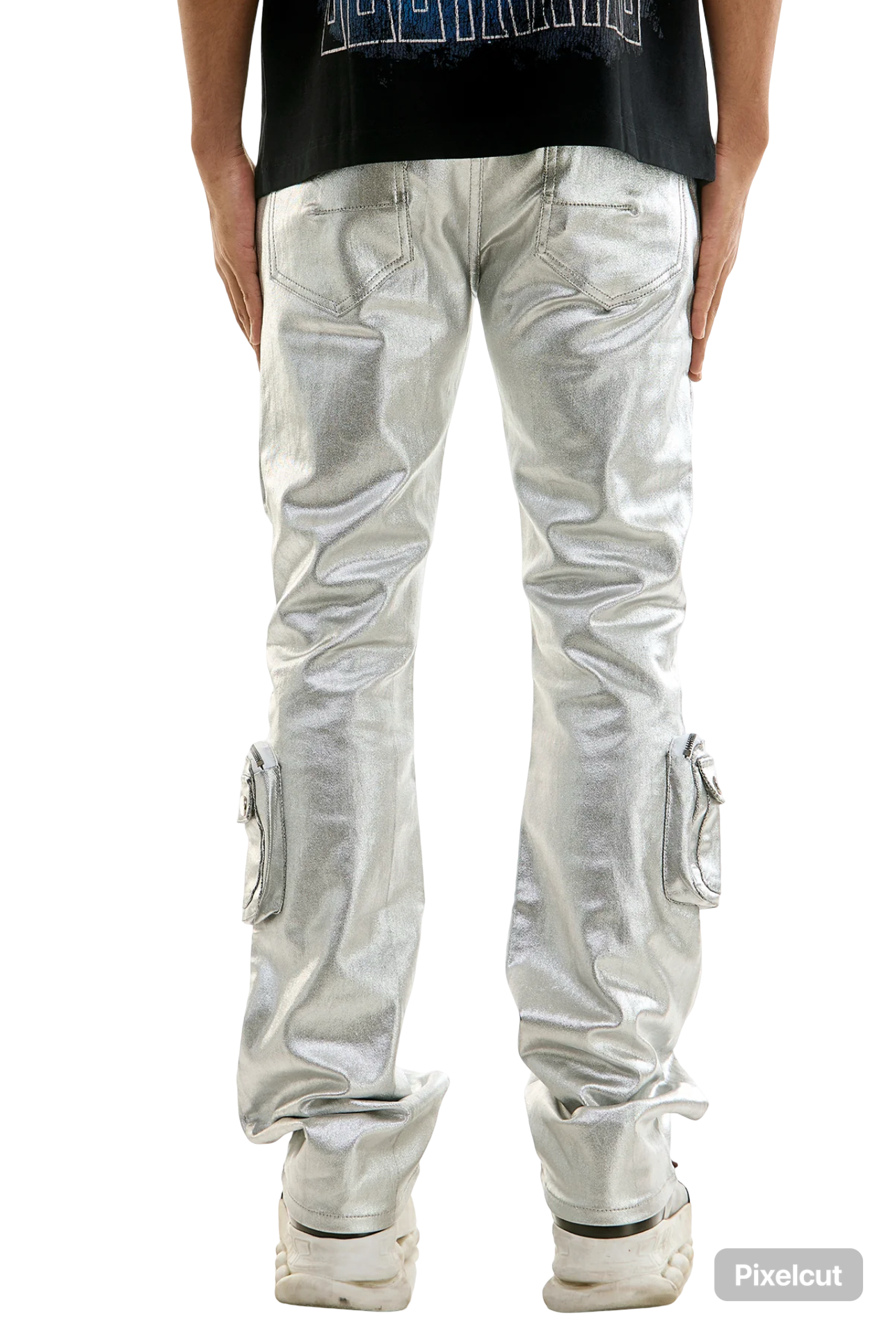 SILVER CARGO SKINNY FLARE JEANS