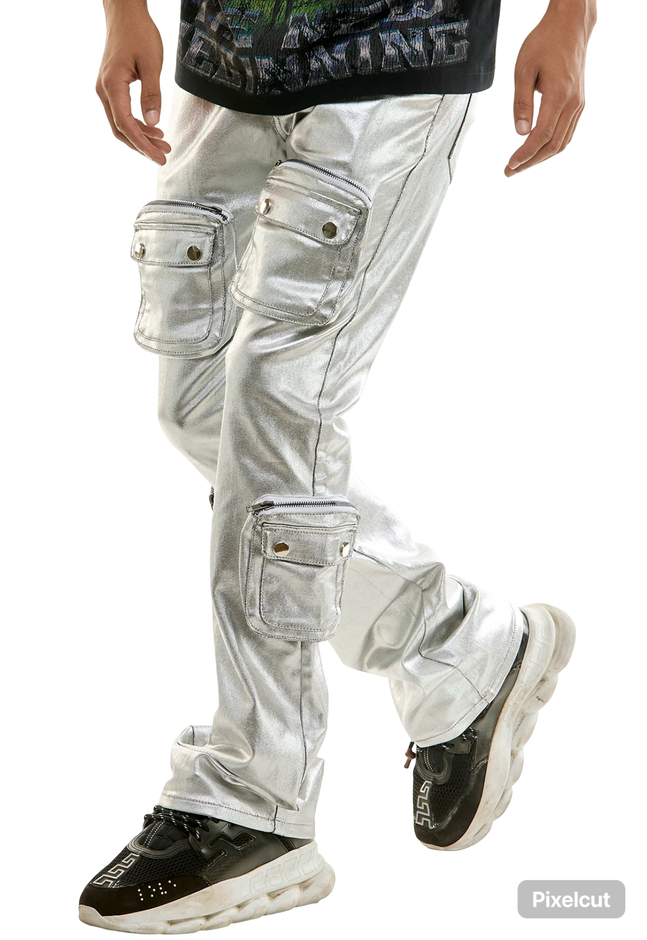 SILVER CARGO SKINNY FLARE JEANS