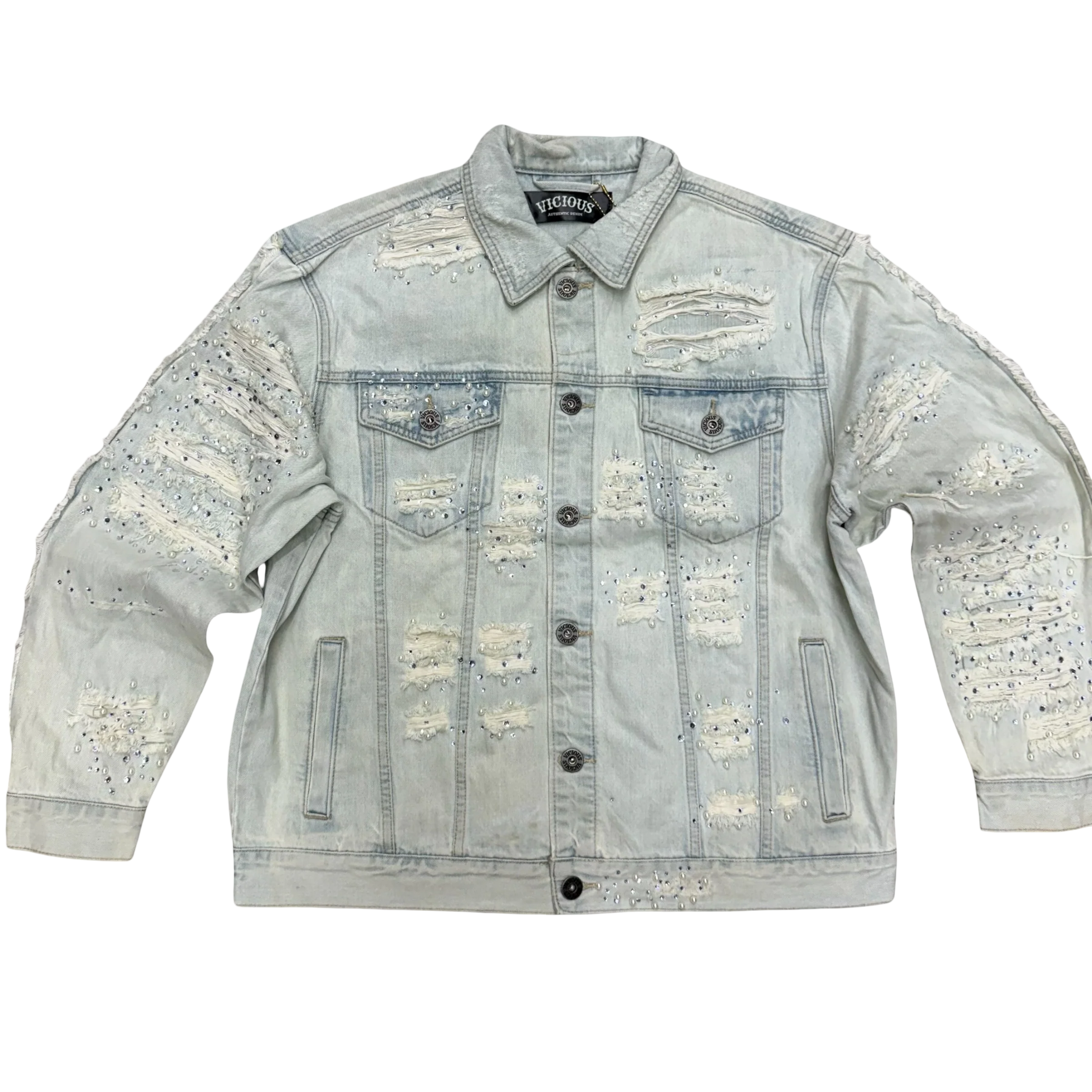 VICIOUS- RHINESTONE DENIM JACKIT