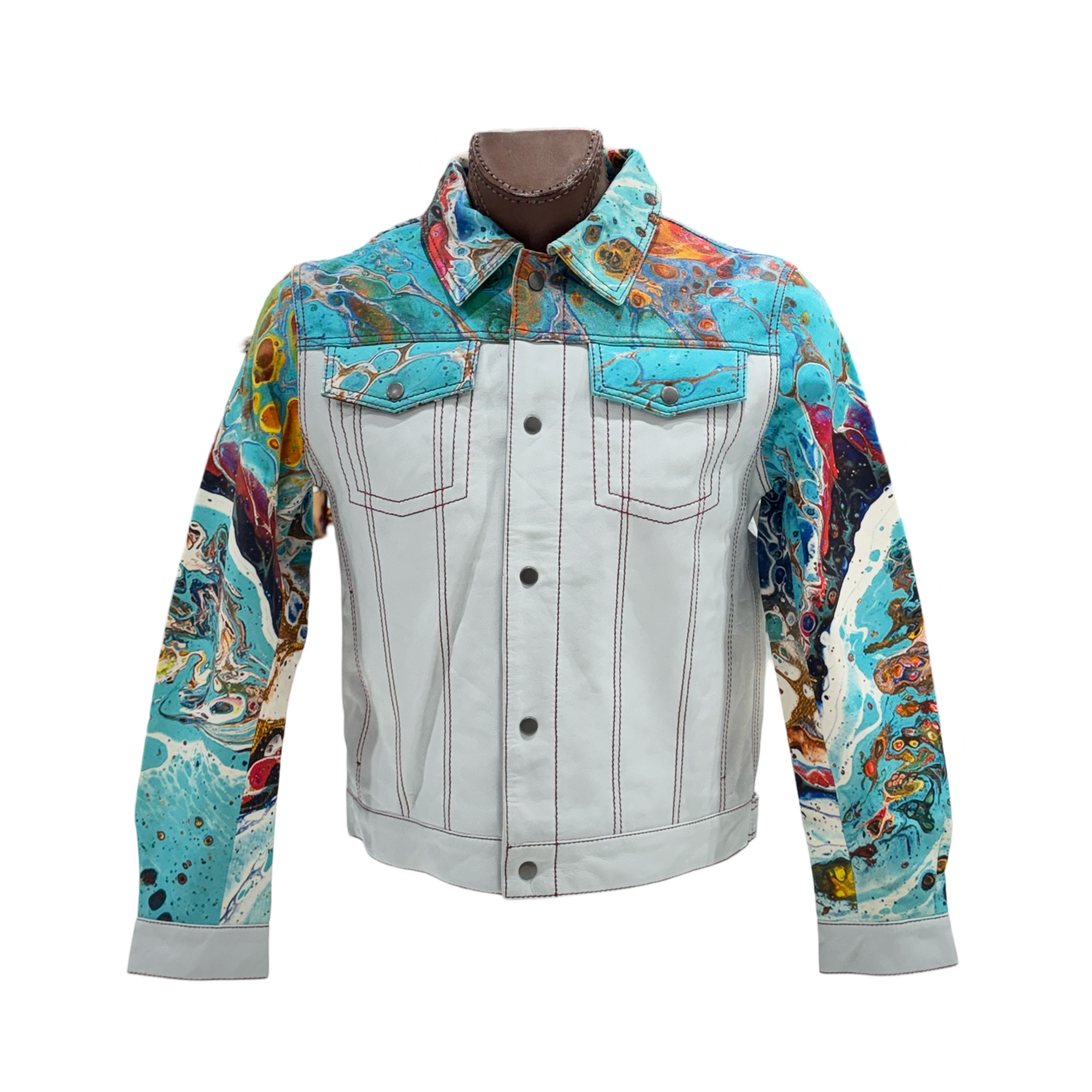 JEAN STYLE DIGITAL PRINT LEATHER JACKET