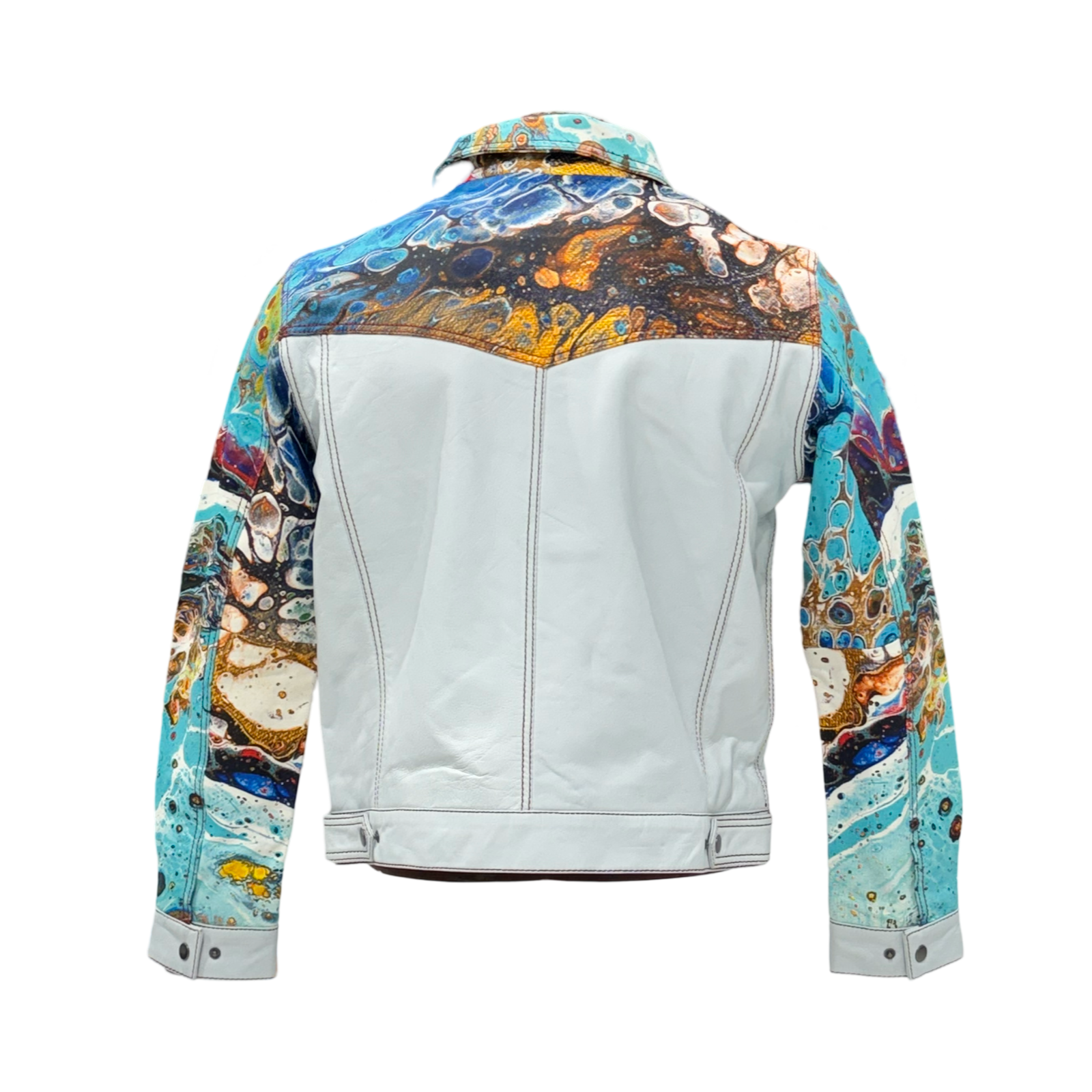 JEAN STYLE DIGITAL PRINT LEATHER JACKET