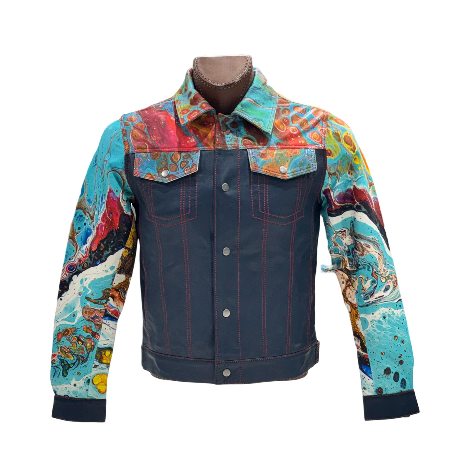 JEAN STYLE DIGITAL PRINT LEATHER JACKET