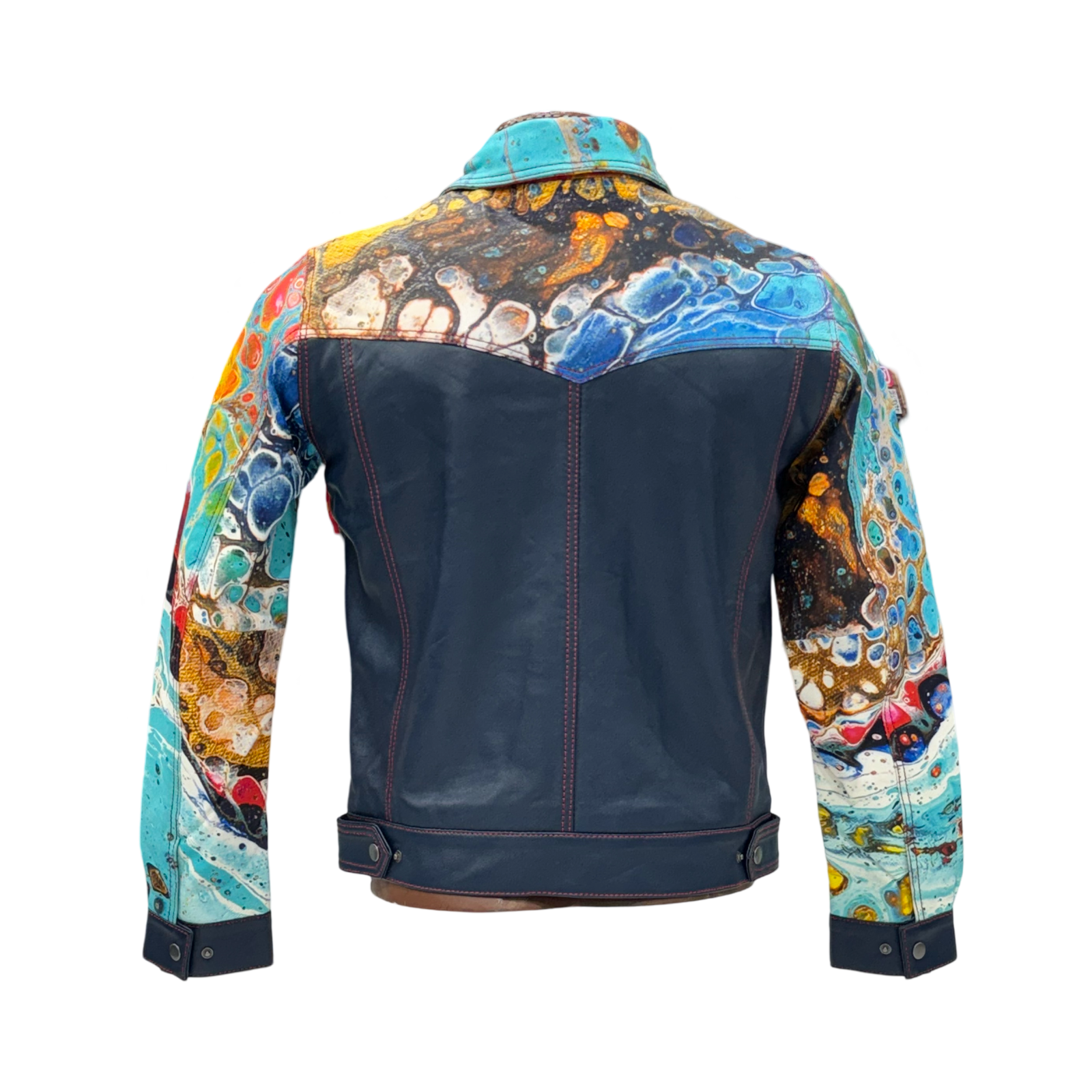 JEAN STYLE DIGITAL PRINT LEATHER JACKET