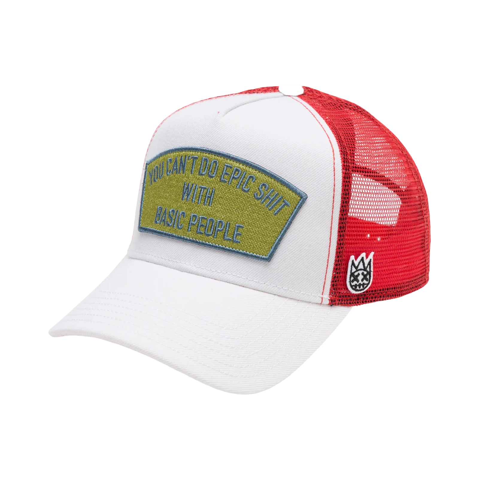 Cult's Logo Mesh Back Trucker Hat "Epic Shit" in Winter White