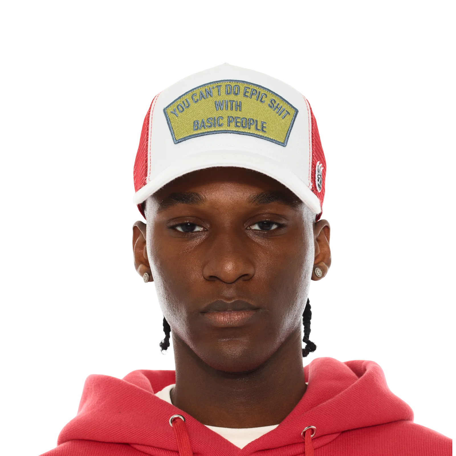 Cult's Logo Mesh Back Trucker Hat "Epic Shit" in Winter White