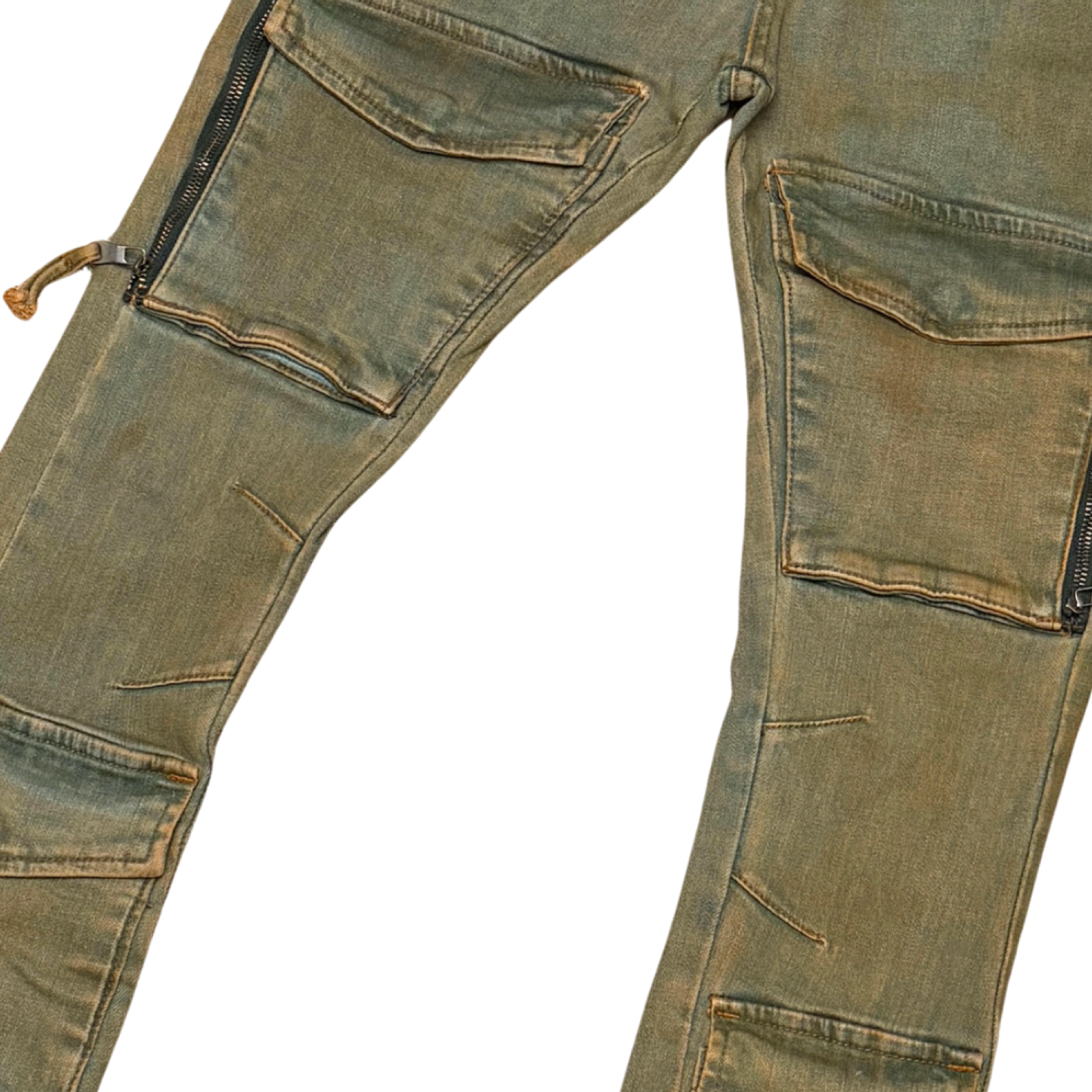 WAX COATED MULTI CARGO FLARE DENIM