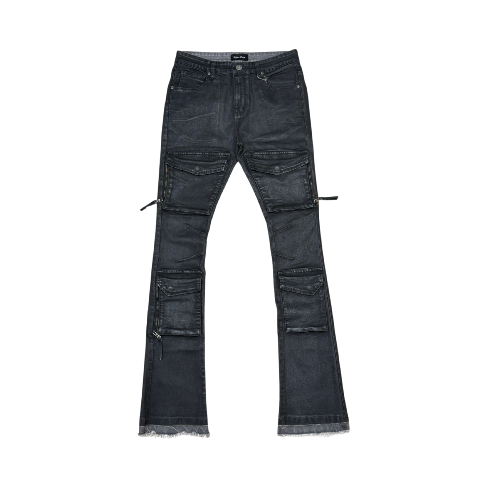 WAX COATED MULTI CARGO FLARE DENIM