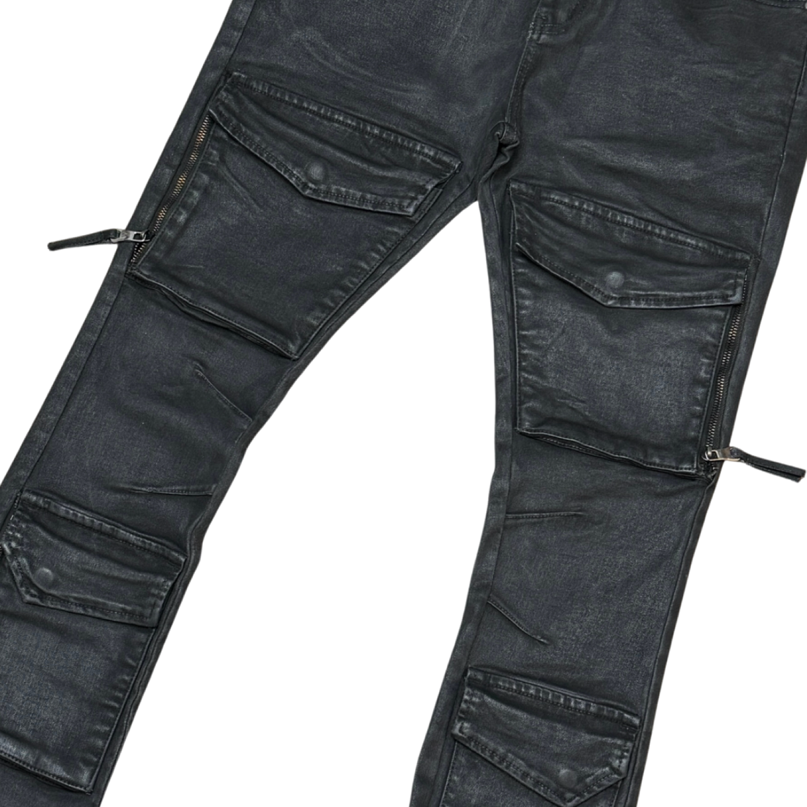 WAX COATED MULTI CARGO FLARE DENIM