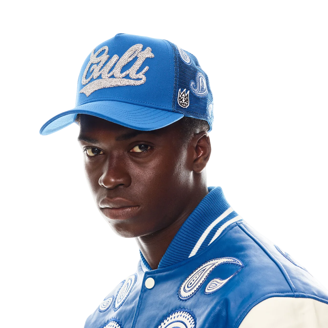 PAISLEY SHIMUCHAN LOGO MESH BACK TRUCKER HAT IN ROYAL BLUE