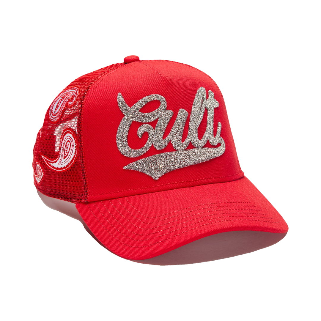 Cult's Paisley Shimuchan Logo Mesh Back Trucker Hat in Red