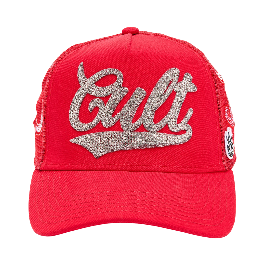 Cult's Paisley Shimuchan Logo Mesh Back Trucker Hat in Red