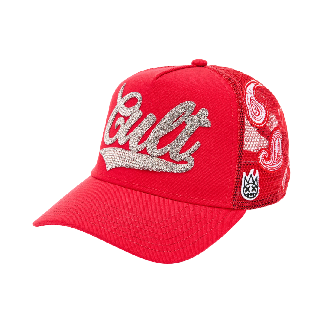 Cult's Paisley Shimuchan Logo Mesh Back Trucker Hat in Red