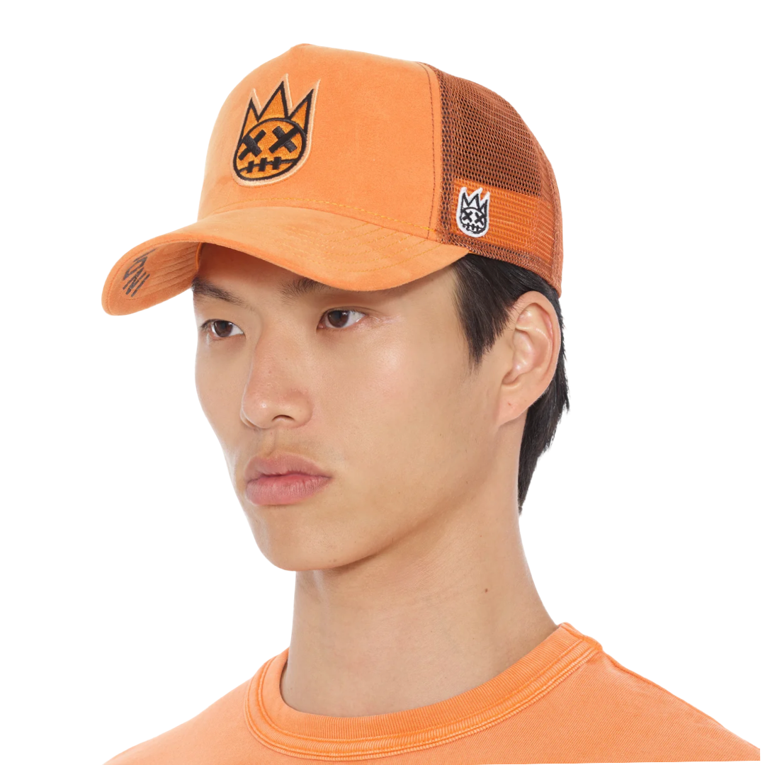 Cult's Clean Logo Mesh Back Trucker Hat in Orange