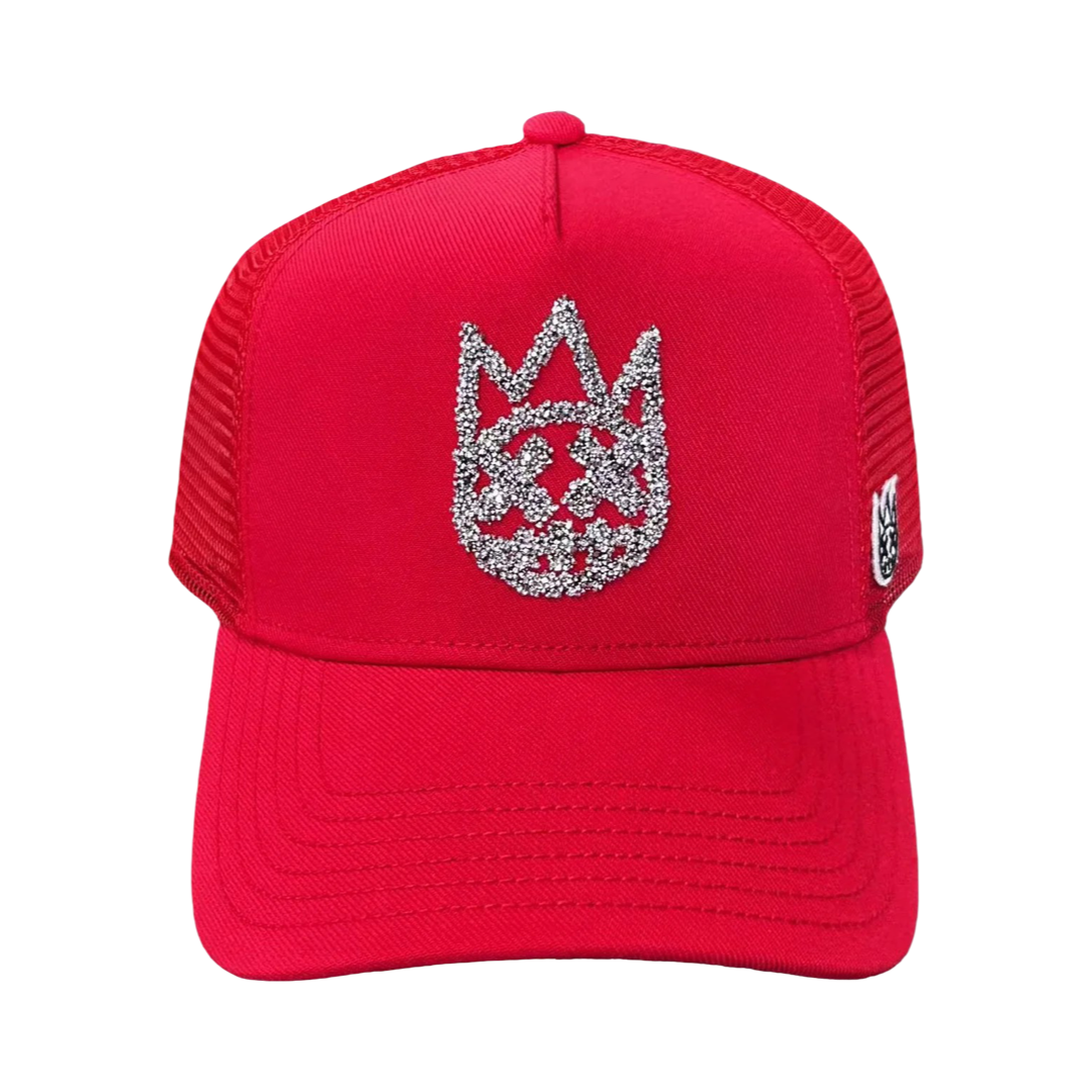 Cult's Crystal Logo Mesh Back Trucker Hat in Red