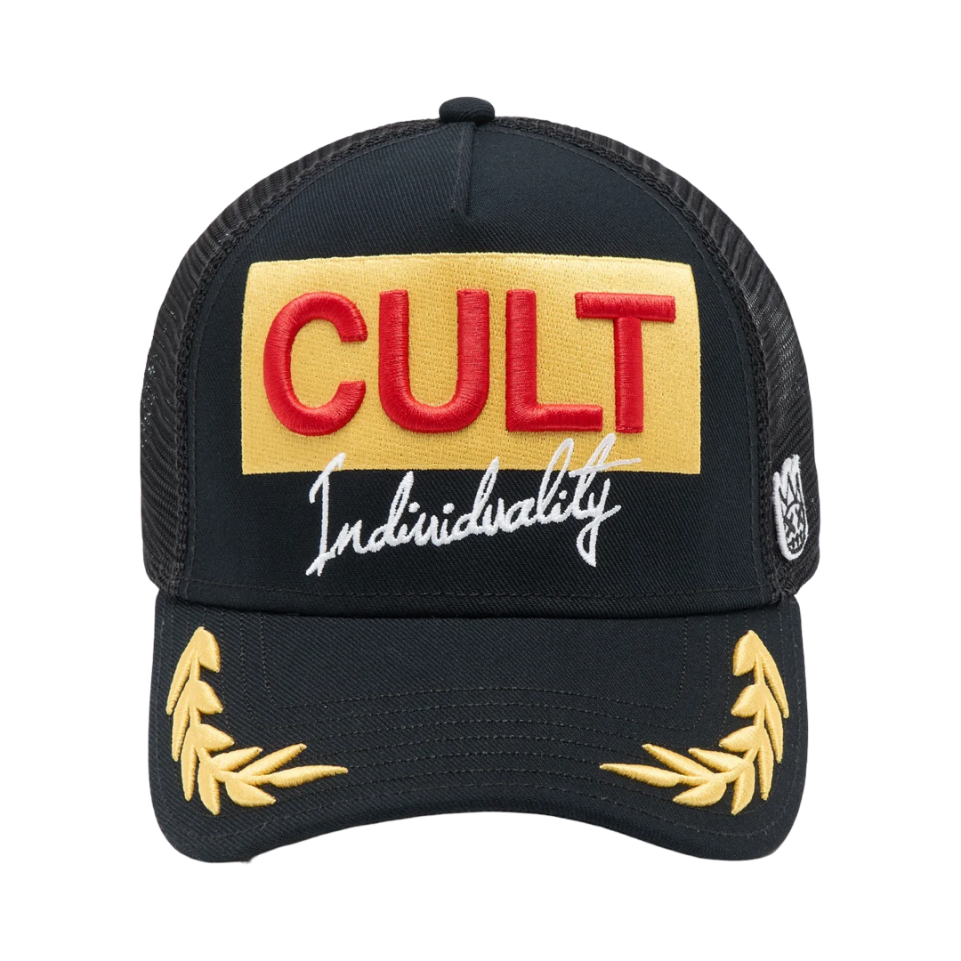 Cult's Logo Mesh Back Trucker Hat "Cult Racing" in Black