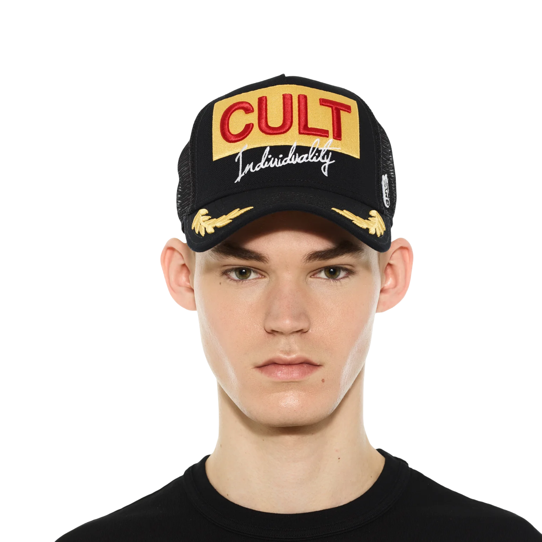 Cult's Logo Mesh Back Trucker Hat "Cult Racing" in Black