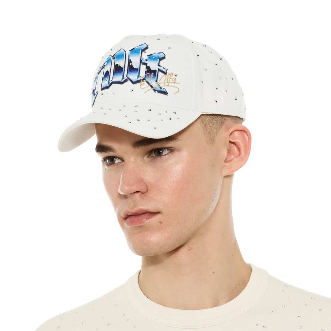 Cult x El Alfa Premium Logo 5 Panel A Frame Trucker Hat "Panther" in Winter White