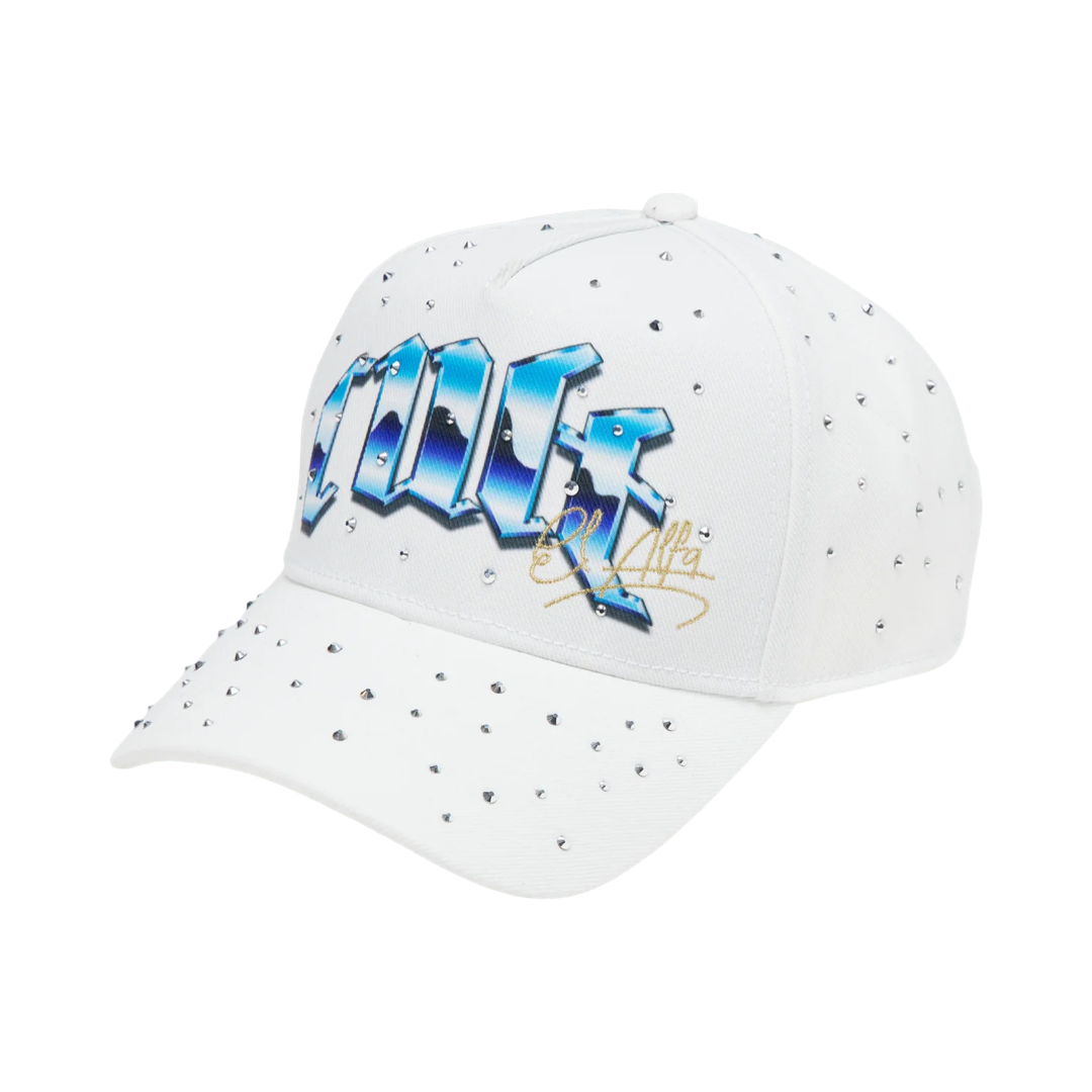 Cult x El Alfa Premium Logo 5 Panel A Frame Trucker Hat "Panther" in Winter White