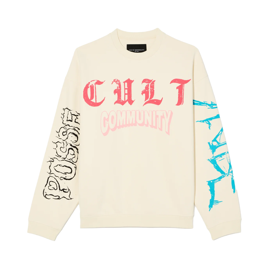 Cult's Novelty Fleece Crew Sweatshirt in Winter White