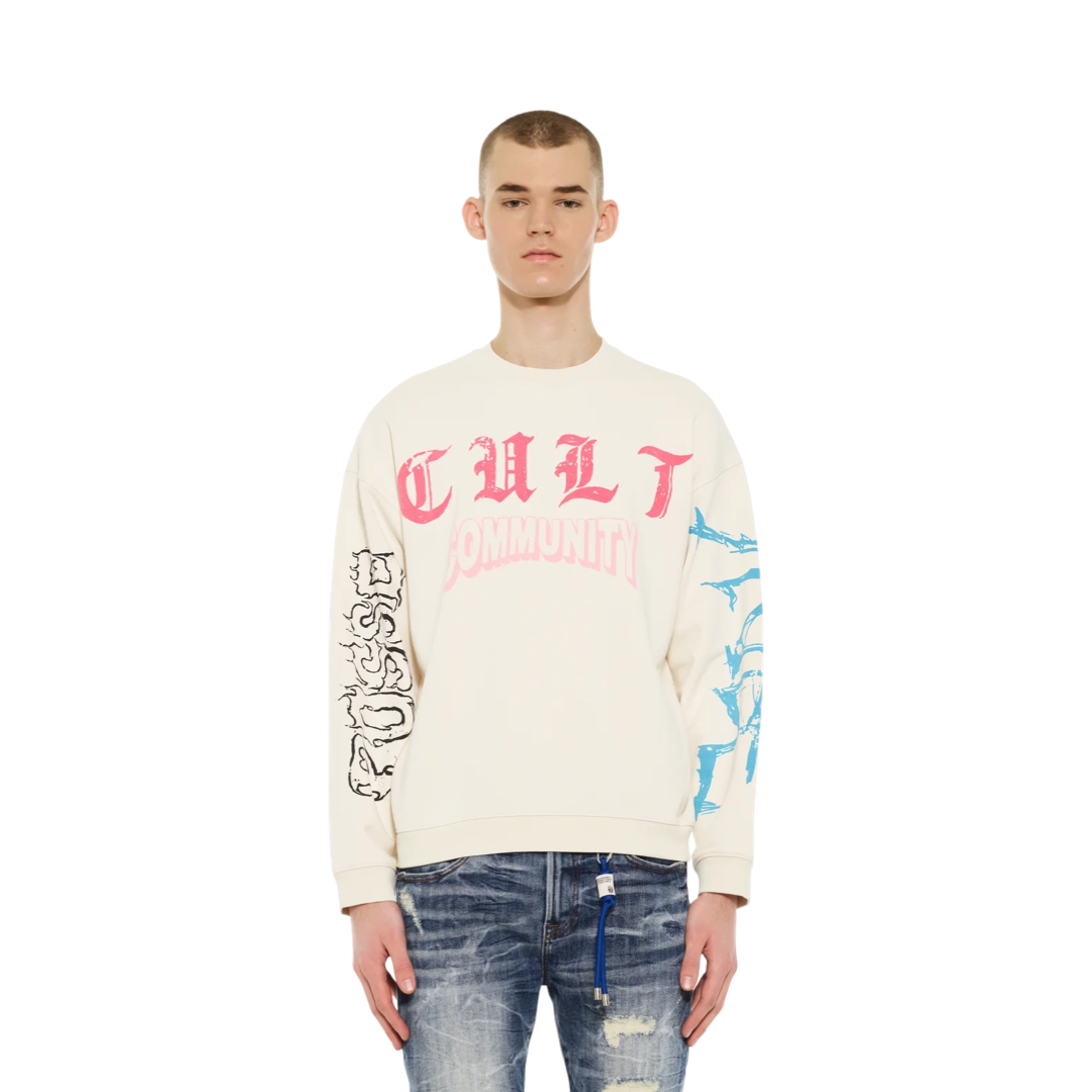 Cult's Novelty Fleece Crew Sweatshirt in Winter White
