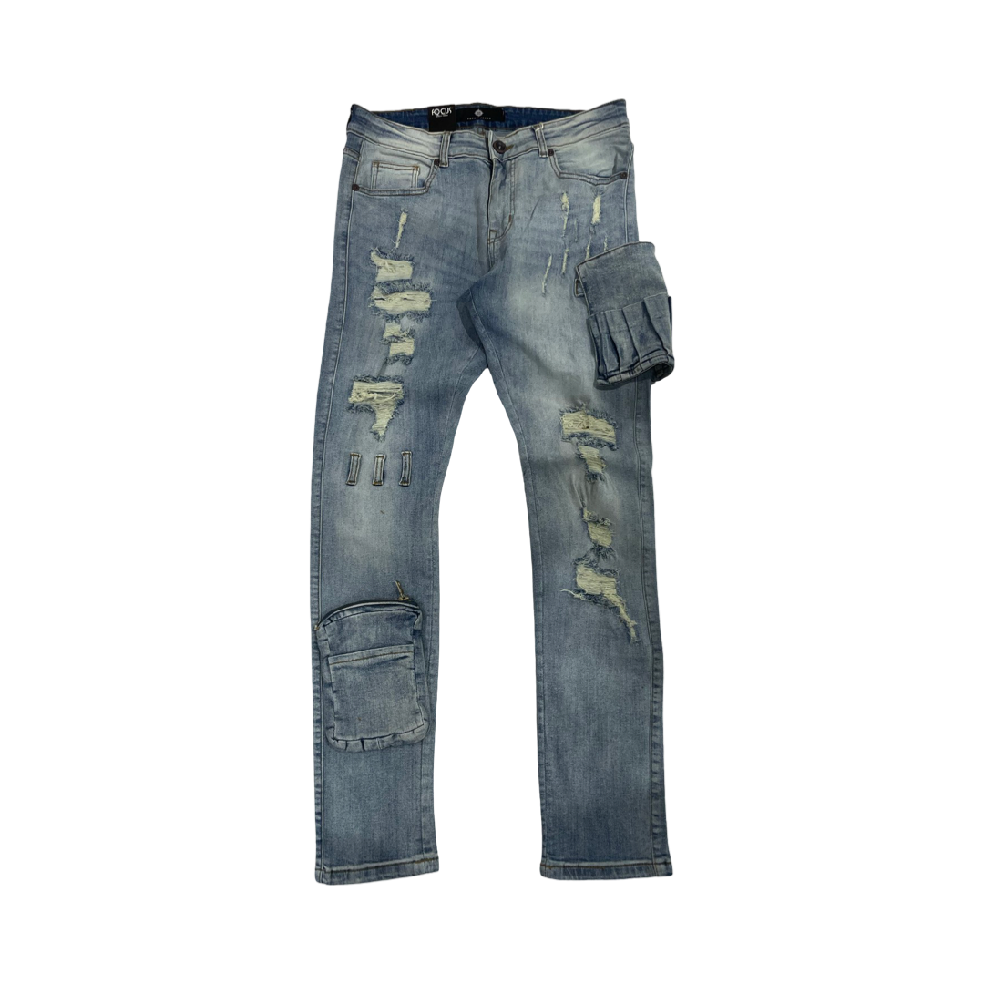 DETACHED PKT DISTRESSED DENIM