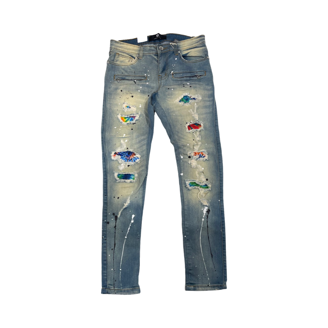 TIE DYE INSERT & RIPS JEANS